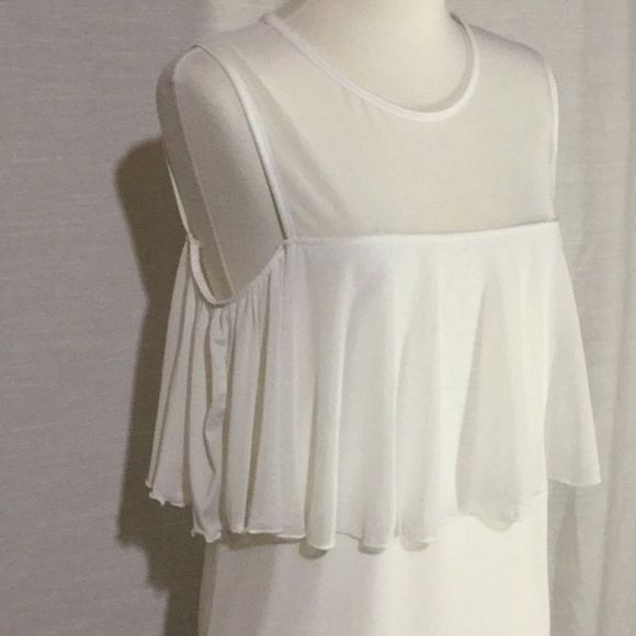 Hot Gal Mesh Ruffle Off The Shoulder Blouse White - Picture 1 of 5